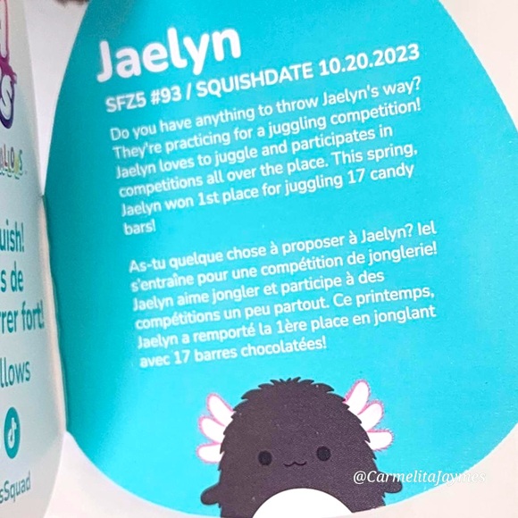 JAEYLN 🦎Fuzzamallow Black & Pink Axolotl Original Squishmallow by Kelly Toy NWT - Picture 8 of 8